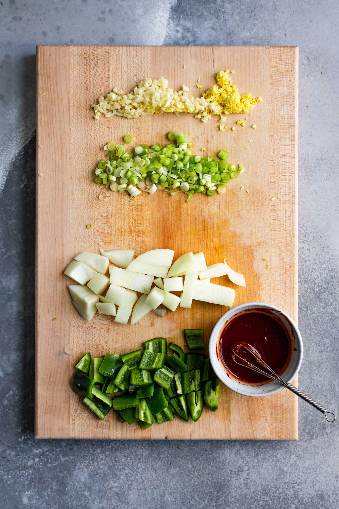 ingredients chopped for manchurian sauce