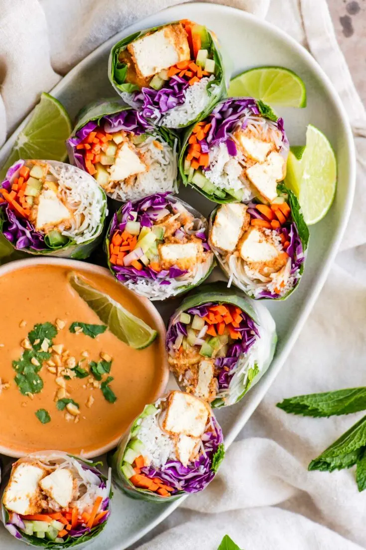 Peanut Tofu Spring Rolls - High Protein Vegetarian Recipes