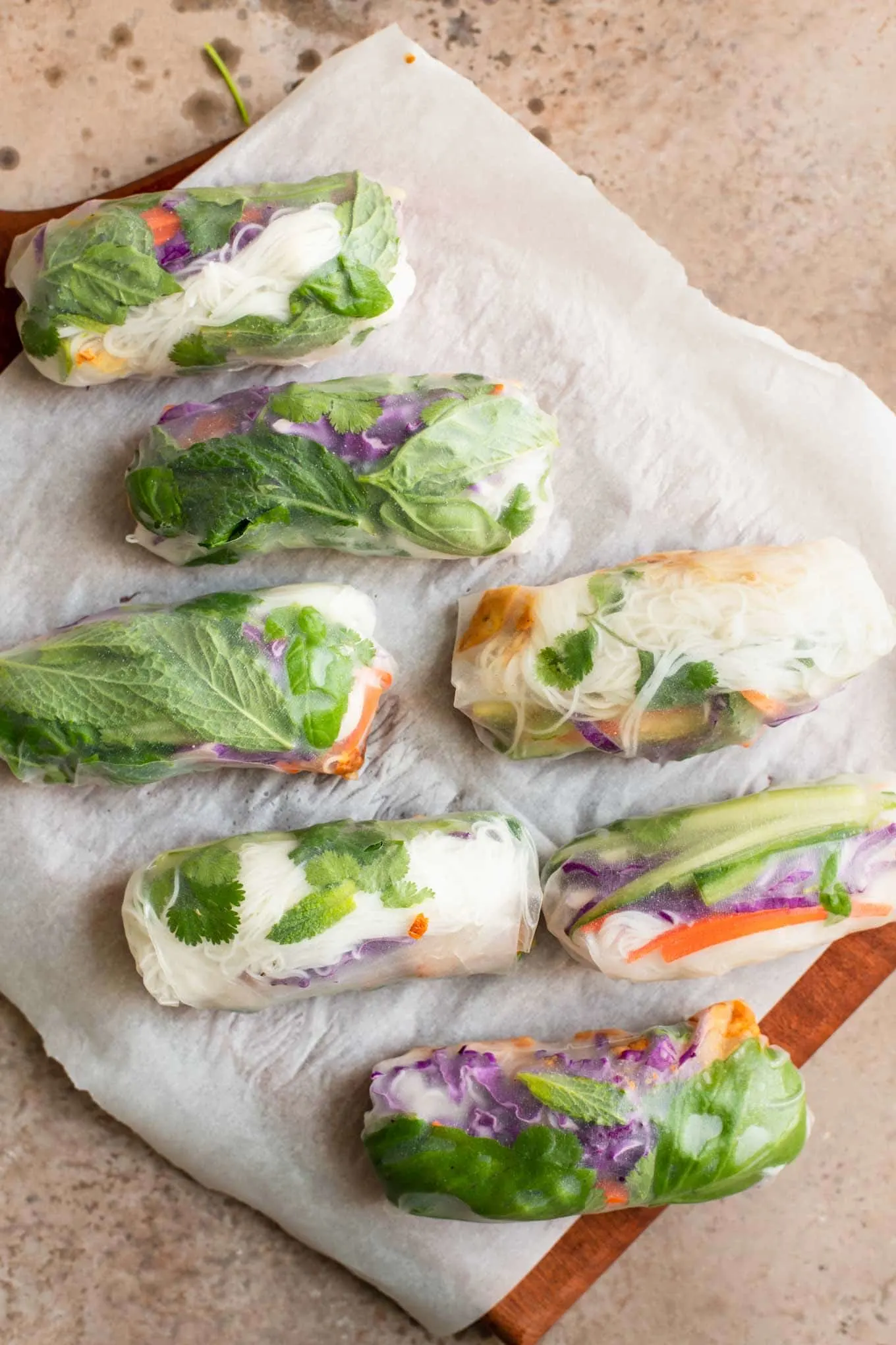 Rice Paper Rolls with Sriracha Baked Tofu and Peanut Dipping Sauce