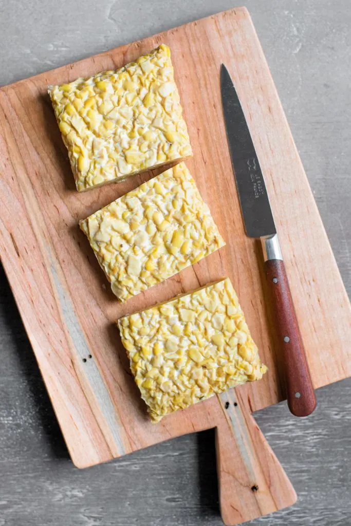 tempeh cut into thirds lengthwise