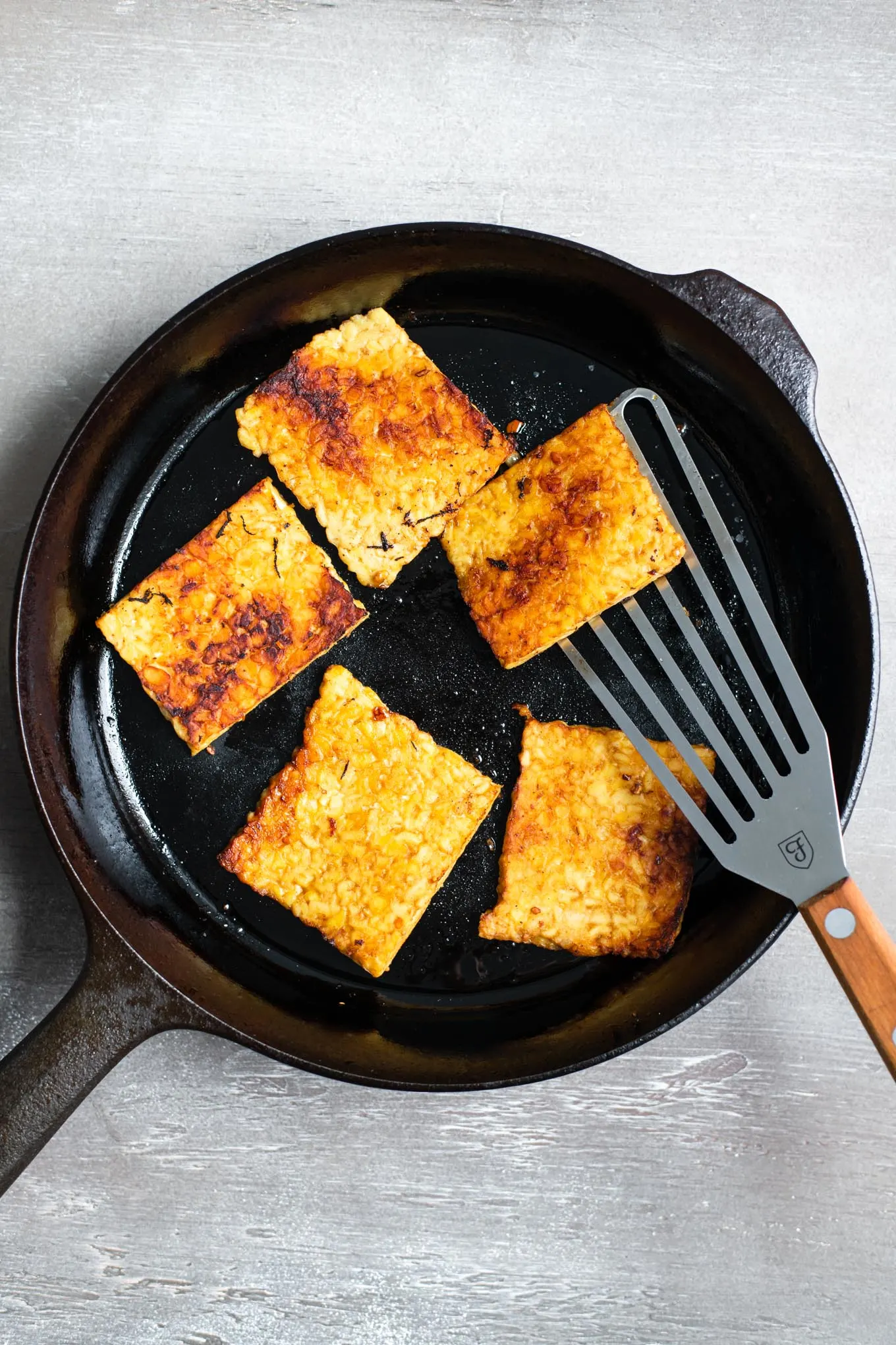 marinated corned tempeh in the skillet and browned