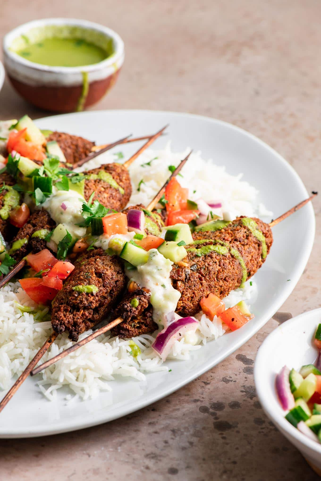 side view of plated kababs