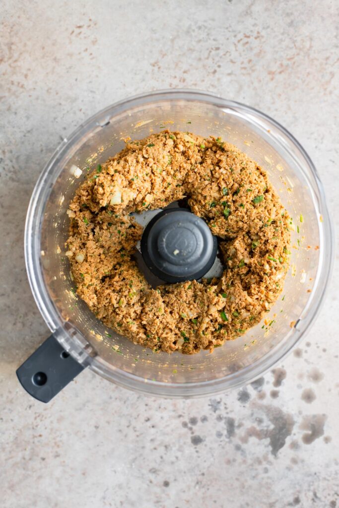 vegan kabab mixture ground in a food processor