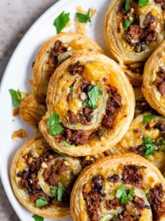 close up of vegan taco pinwheels