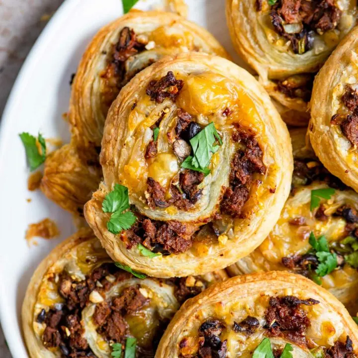 close up of vegan taco pinwheels