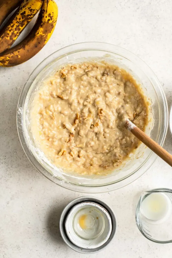 walnuts mixed into banana bread batter