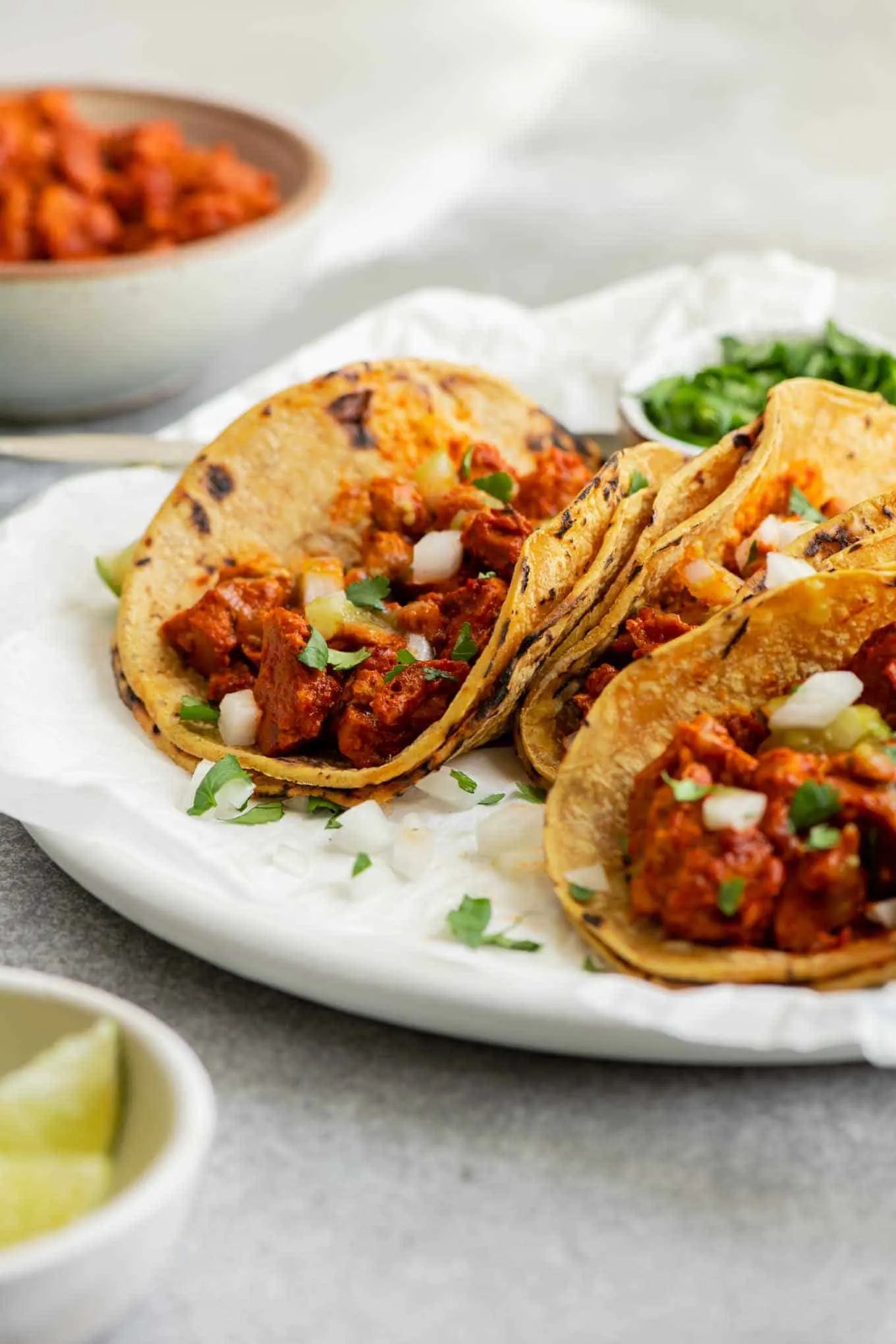 side view of vegan barbacoa tacos