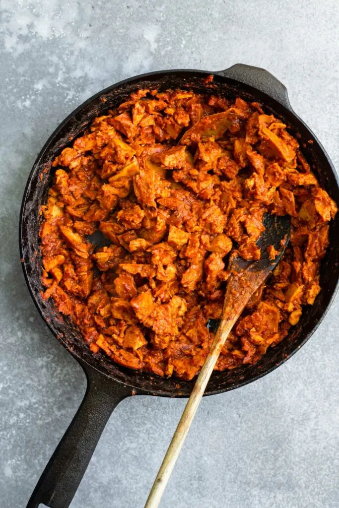 vegan barbacoa in skillet