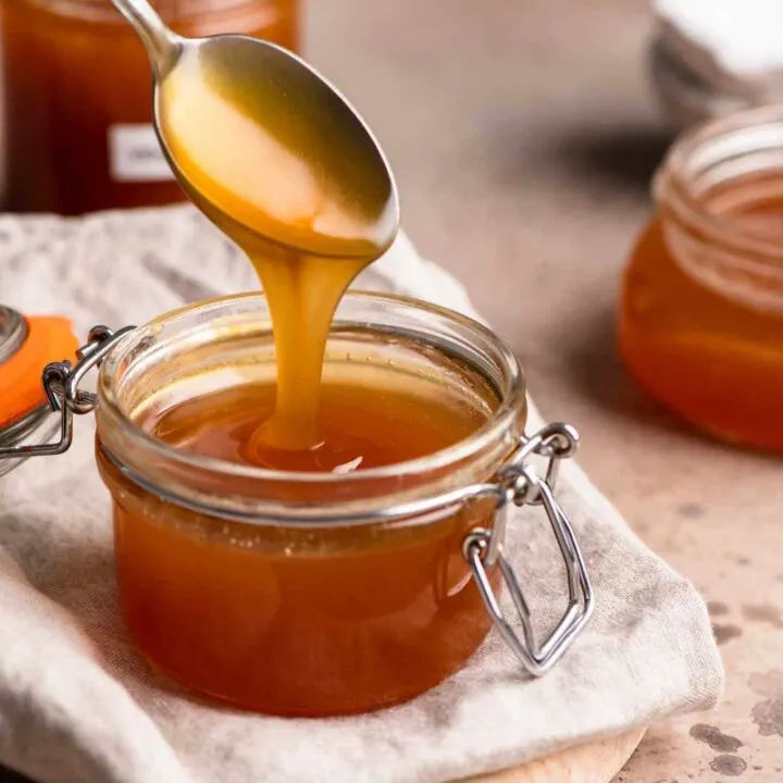 vegan caramel sauce in three glass jars