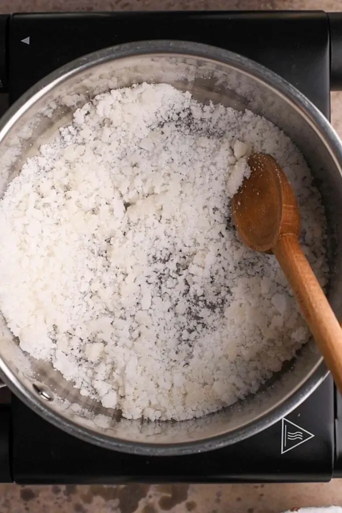 sugar cooking in pot and starting to clump like wet sand
