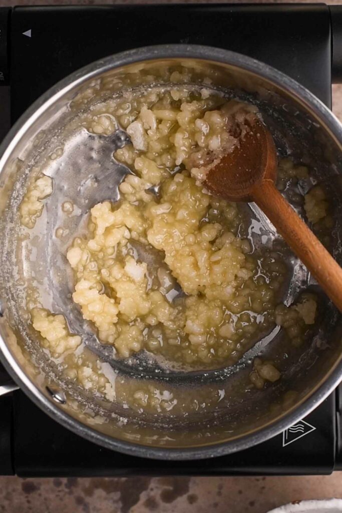 sugar beginning to melt in pot