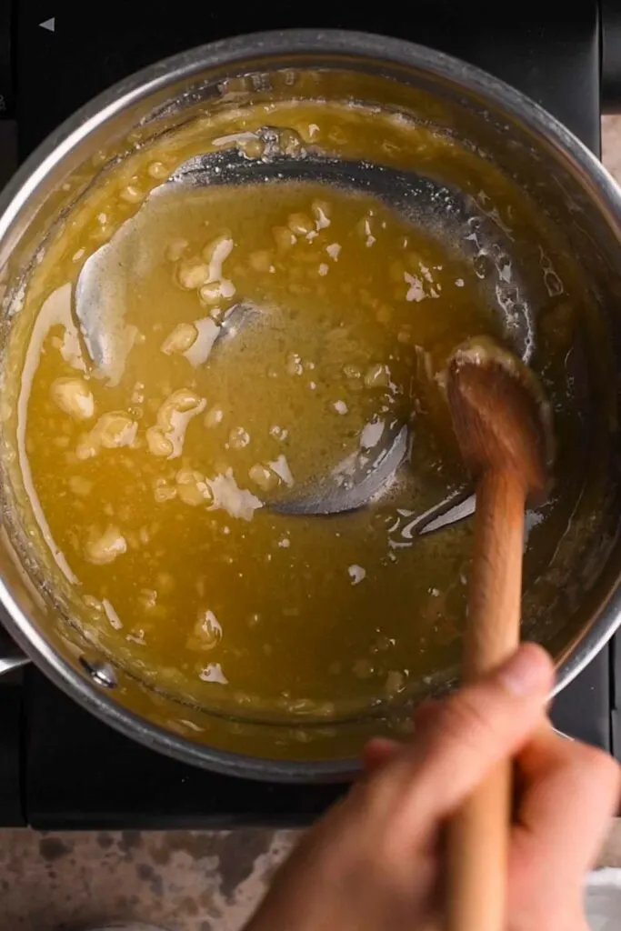 sugar almost completely melted in pot