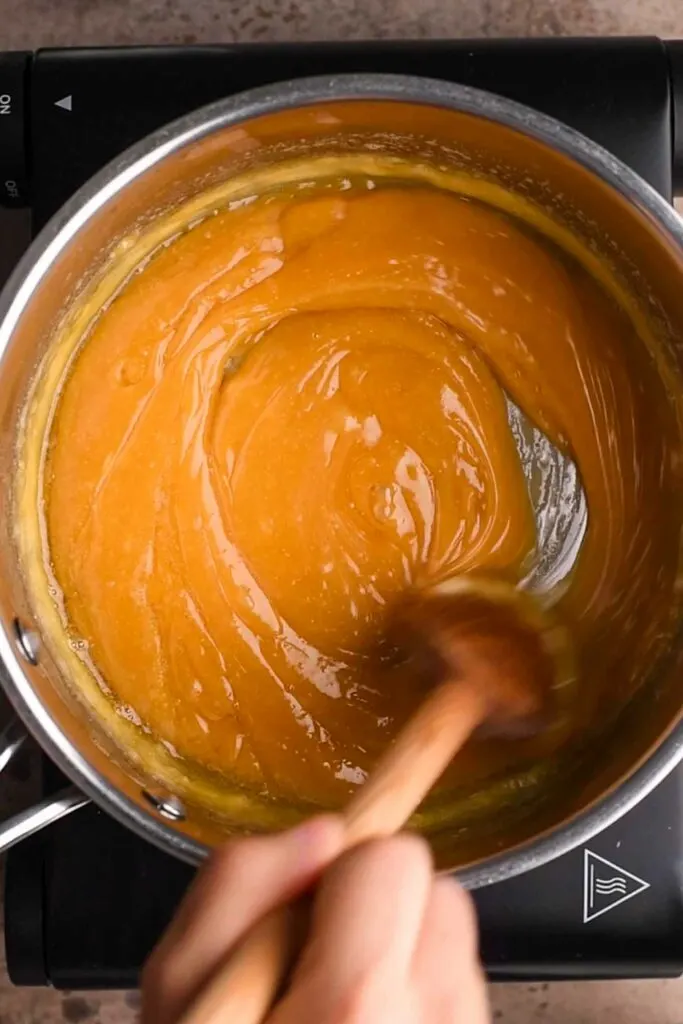 caramelized sugar and vegan butter combined in pot