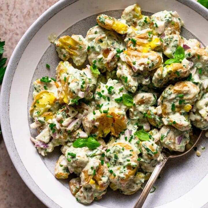 herbed potato salad served in bowl