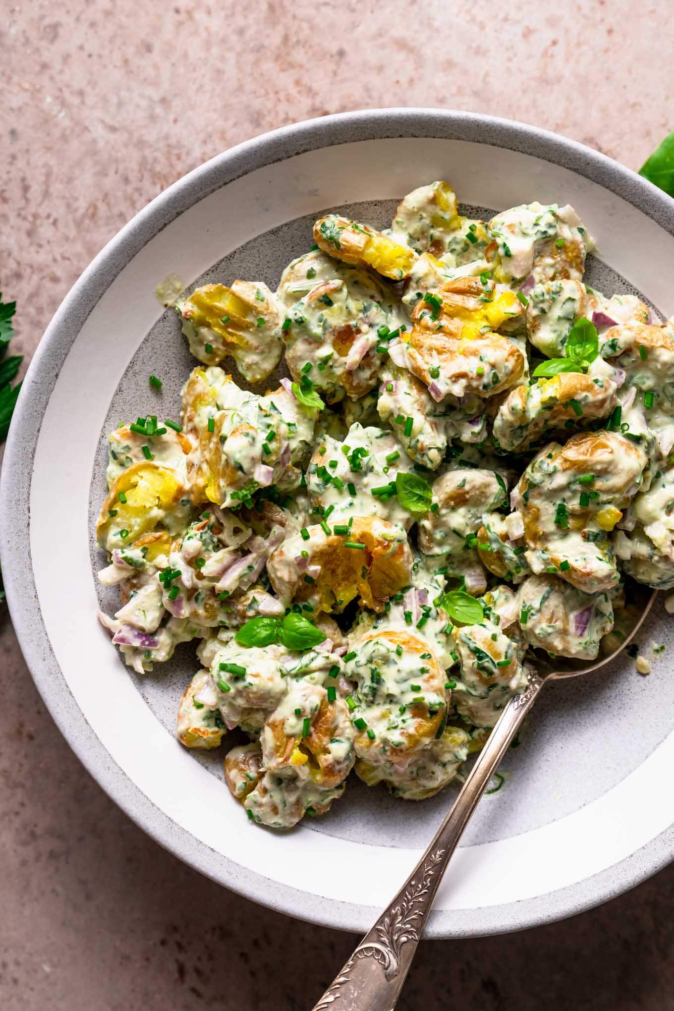 herbed potato salad served in bowl