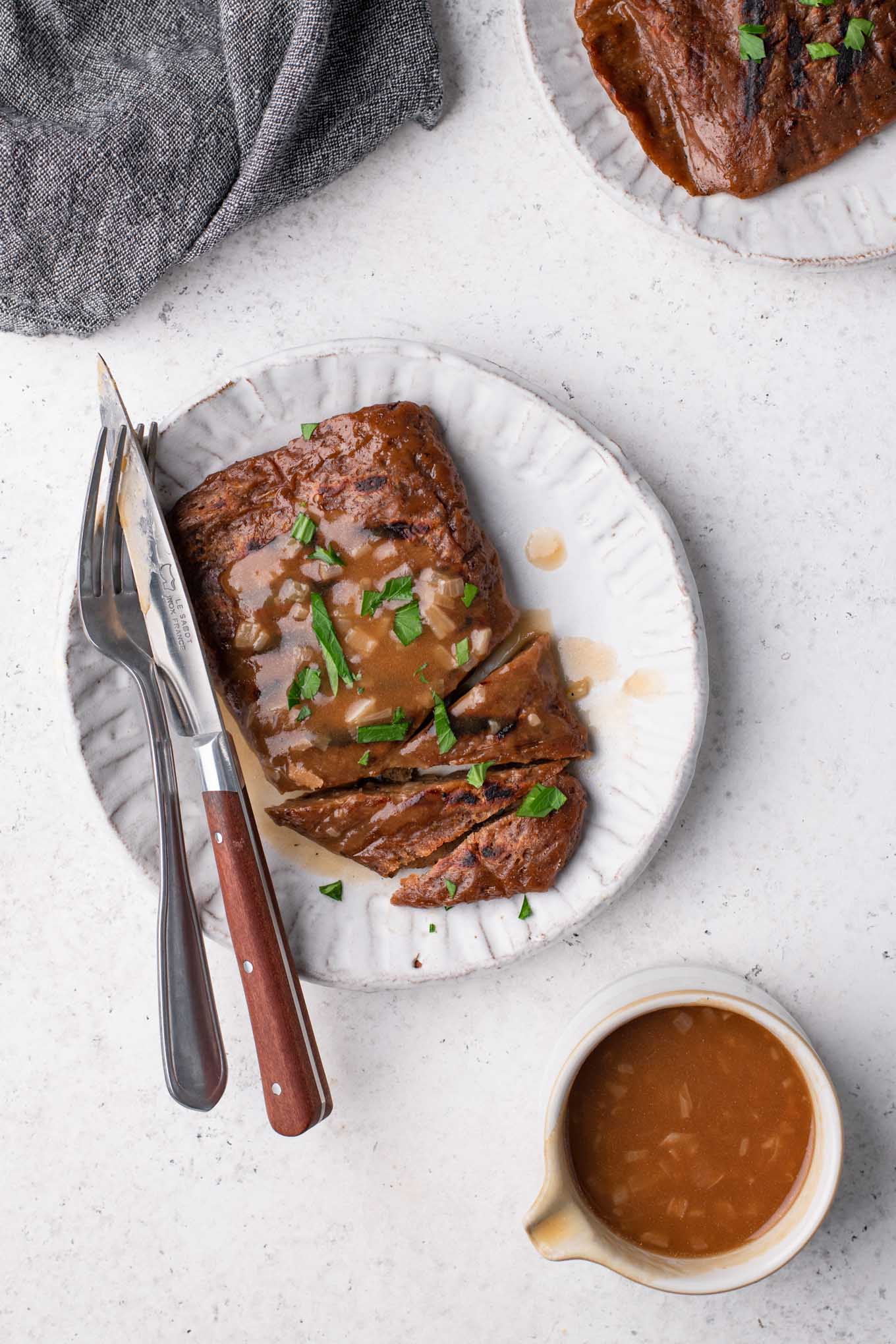 sliced vegan seitan steak