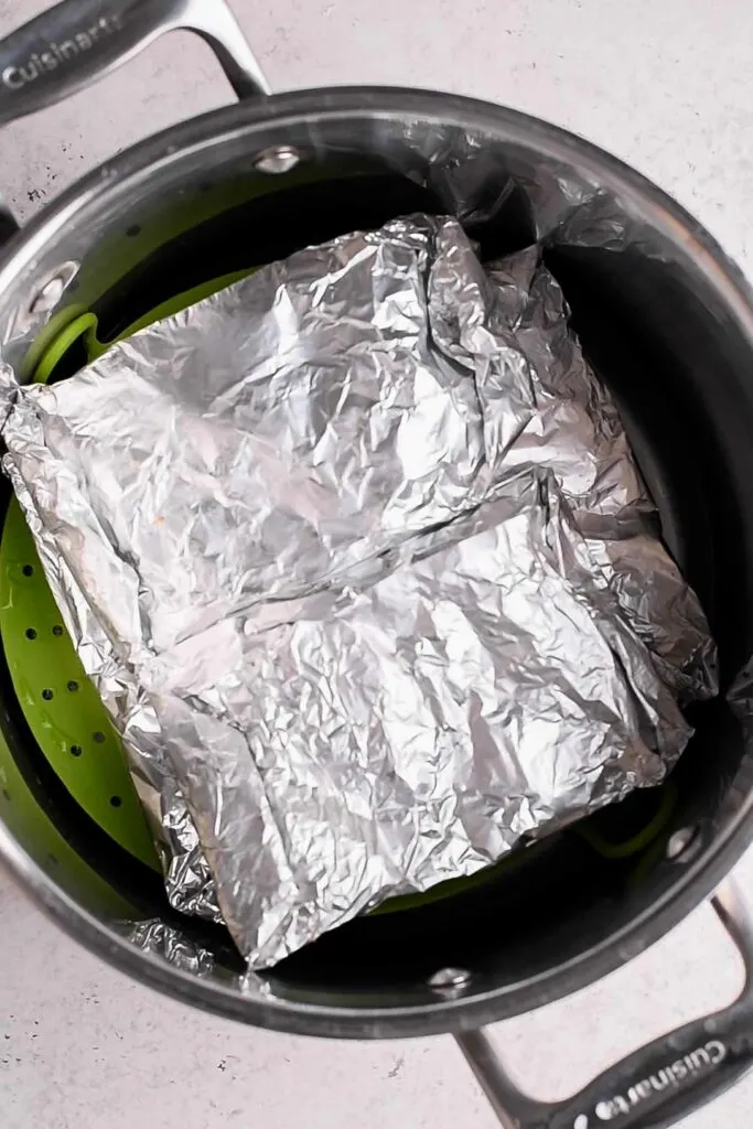 seitan in foil packets in steamer basket