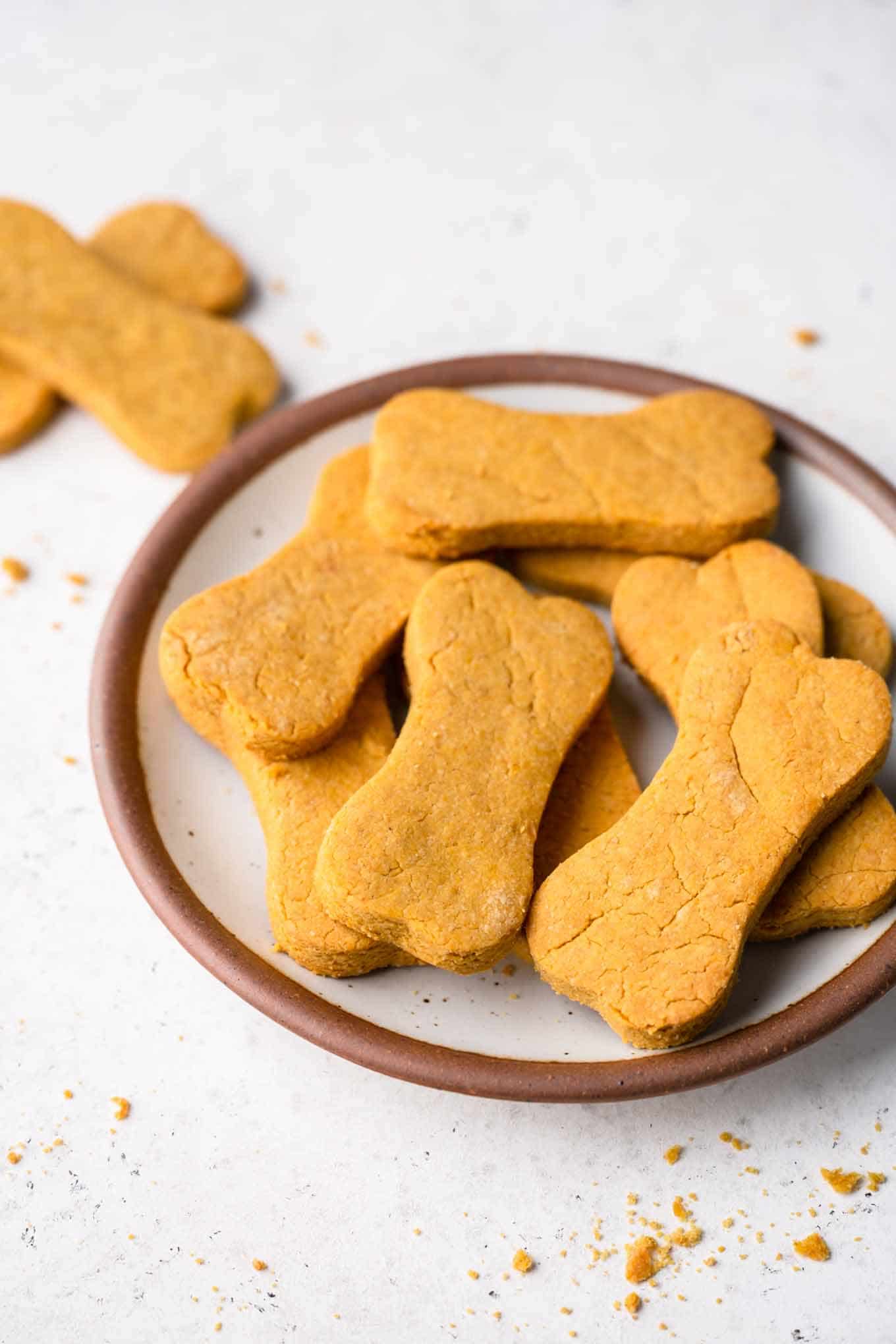 homemade peanut butter pumpkin dog treats on a plate