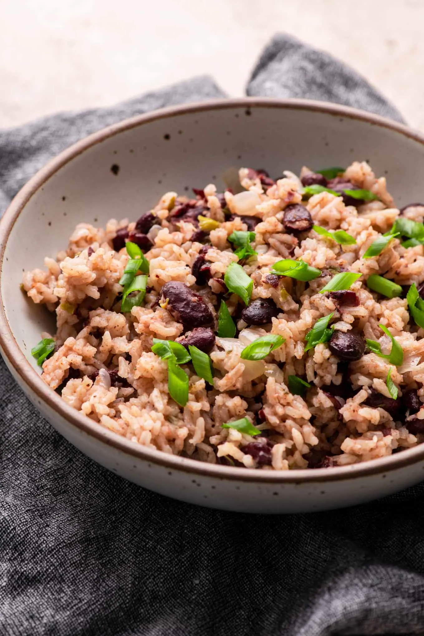 red beans and rice in a bowl, side angled shot